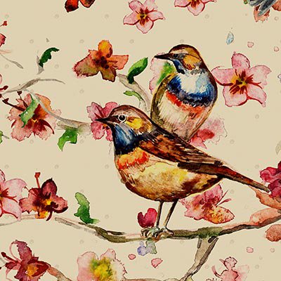 Birds and butterflies on branches